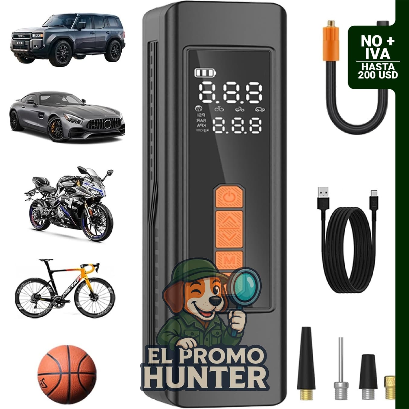 Compresor de aire portátil inalámbrico de 150 PSI para inflar neumáticos de automóvil.