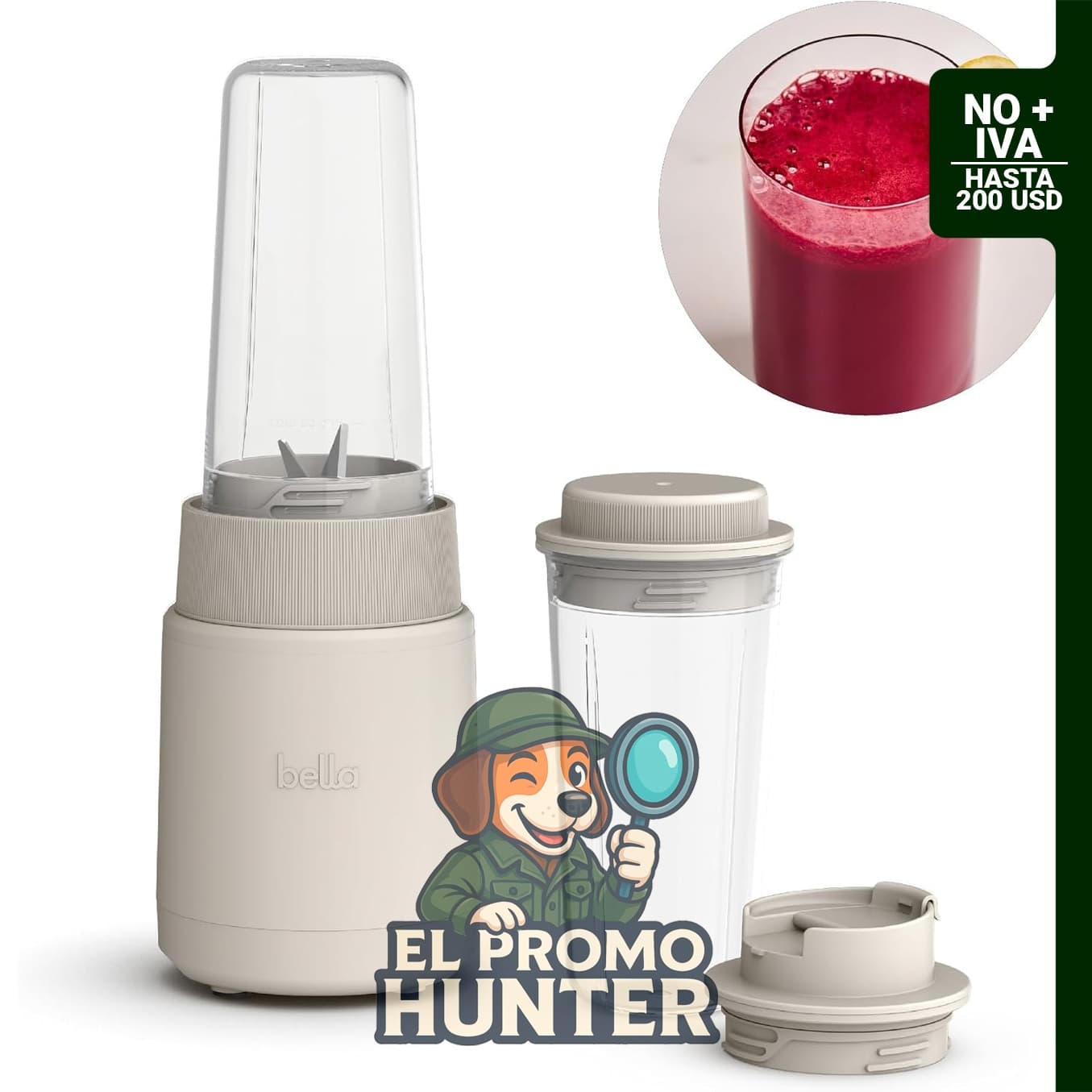 Licuadora portátil Bella de 6 piezas, incluye exprimidor y máquina de batidos, cuchilla de acero inoxidable.