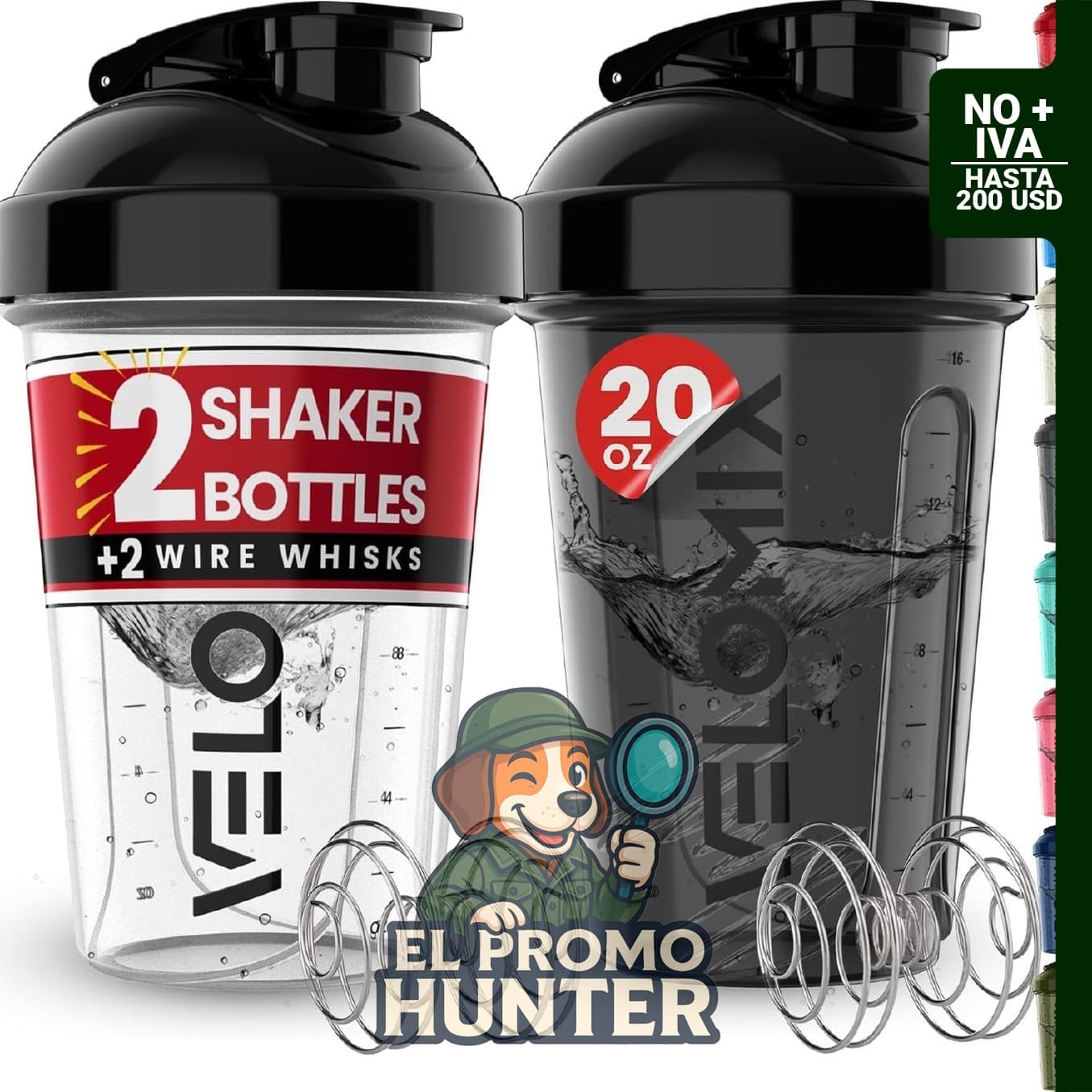 Paquete de 2 botellas mezcladoras de proteínas de 591 ml (20 oz) con batidores de alambre.