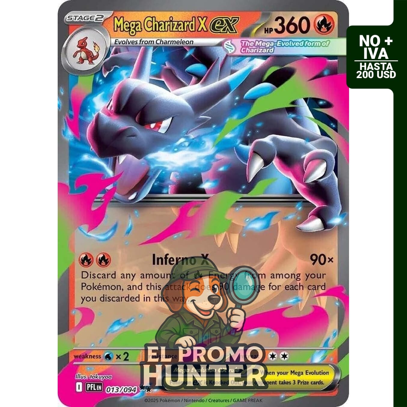 Tarjeta individual Pokémon Mega Charizard X ex - 013/094 de la colección Llamas Fantasmales (PFL).