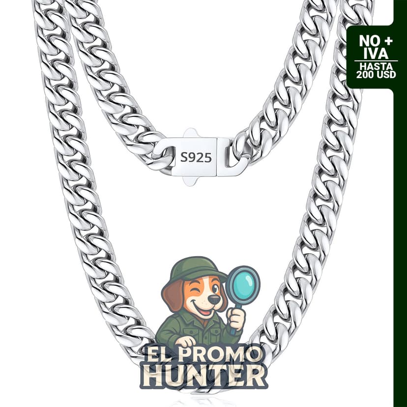 Cadena de plata de ley para hombre, collar cubano de Miami, con chapado en oro de 14 quilates y cierre de plata.