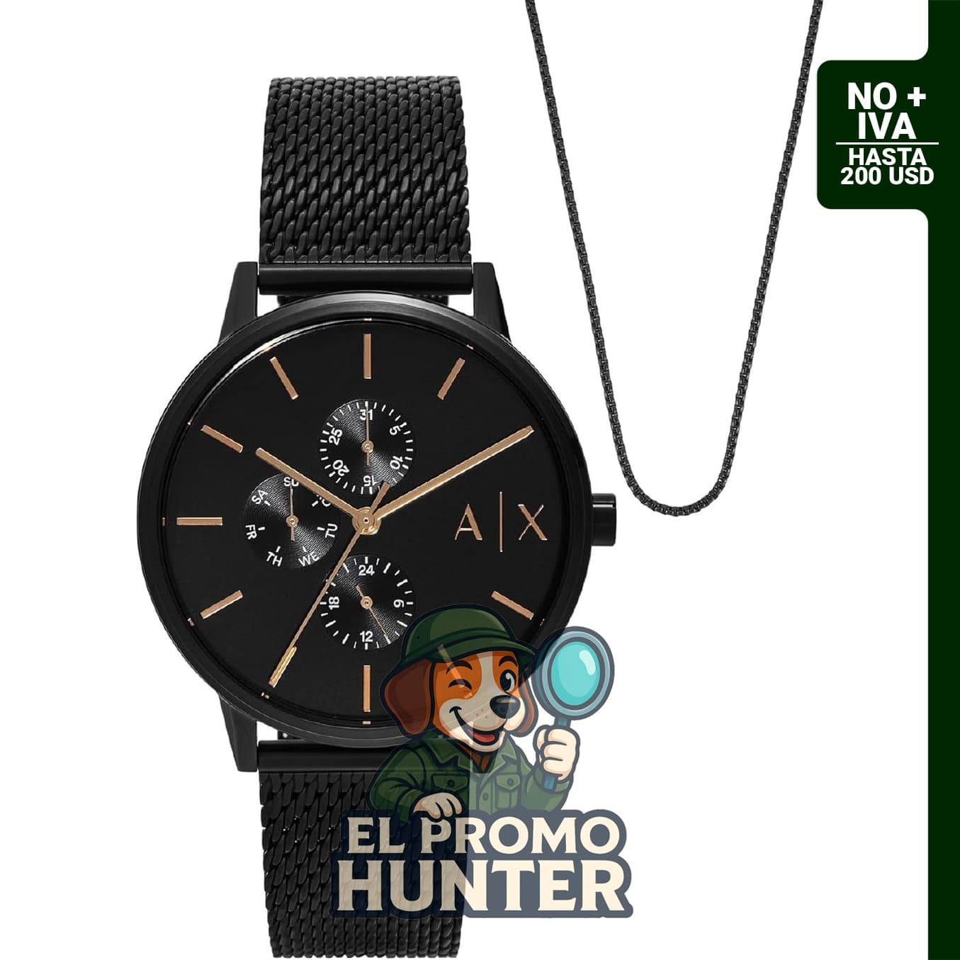 Reloj A|X Armani Exchange para hombre con pantalla analógica y correa de acero inoxidable o cuero.