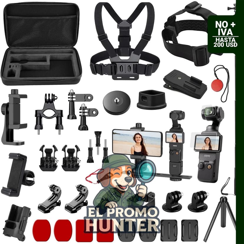 Kit de accesorios para OSMO Pocket 3/Pocket 4, incluye bolsa organizadora, funda rígida, selfie stick, trípode y soporte magnético.