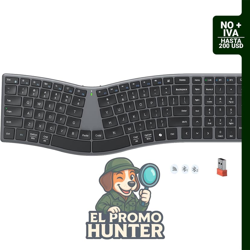 Teclado ergonómico inalámbrico de diseño dividido, compatible con Windows, Mac y PC.