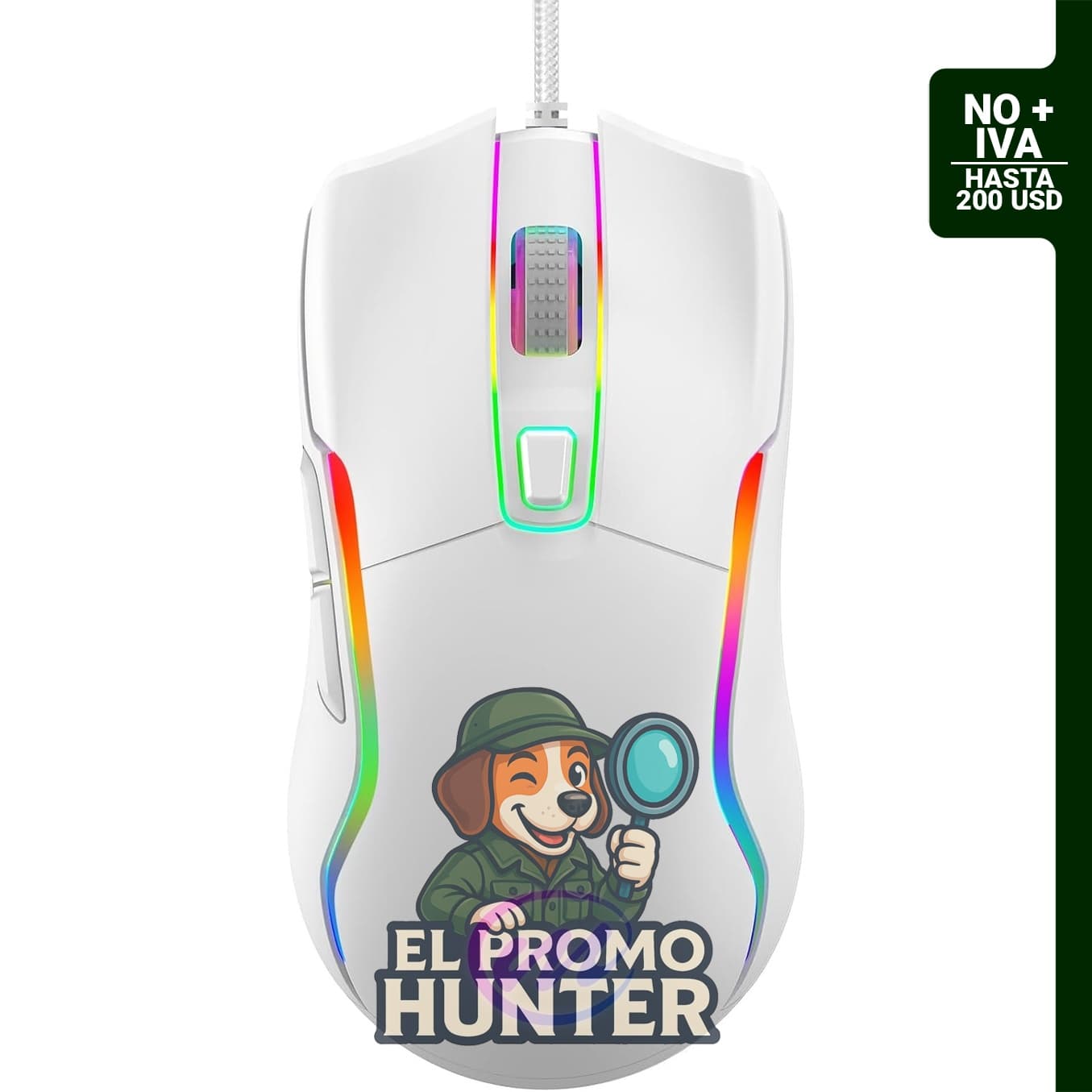 Mouse para juegos con cable RGB, 6 DPI ajustables hasta 12800, 6 botones, 12 modos de iluminación, cable trenzado de 1.7 m.