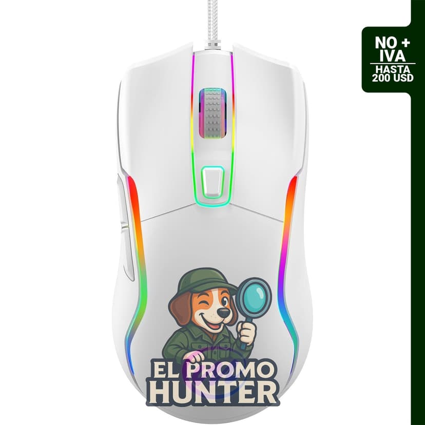 Mouse para juegos con cable RGB, 6 DPI ajustables hasta 12800, 6 botones, 12 modos de iluminación, cable trenzado de 1.7 m.