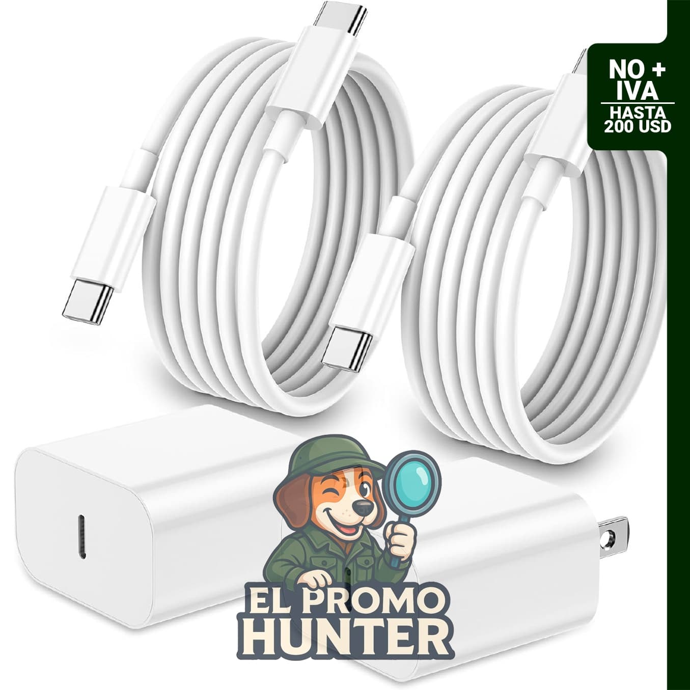 Cargador rápido de 20 W para iPhone y iPad, incluye cable USB C a C de 1.83 m.