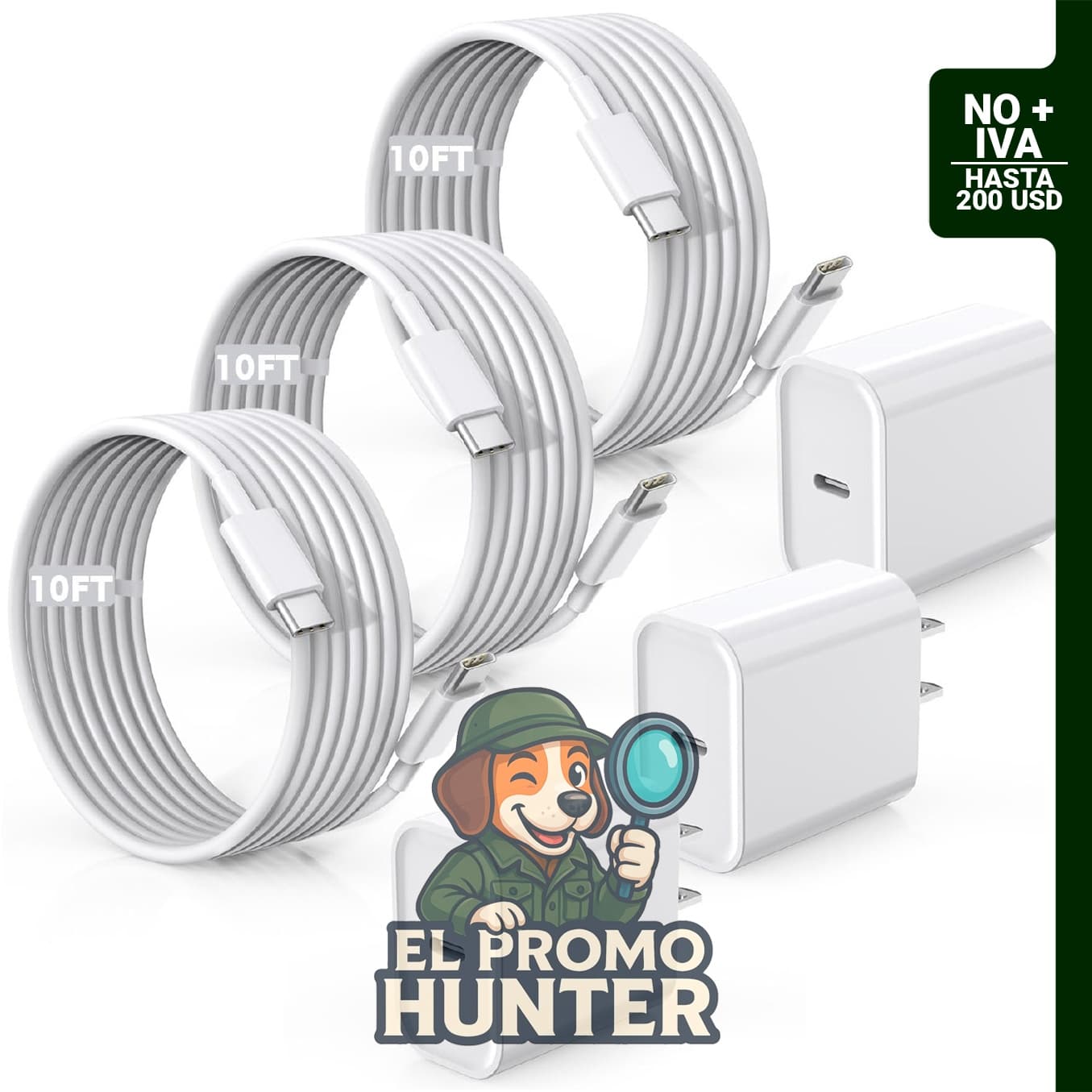 Cargador rápido TrimDish para iPhone 17/16/15, paquete de 3 cables USB-C a USB-C de 10 pies.