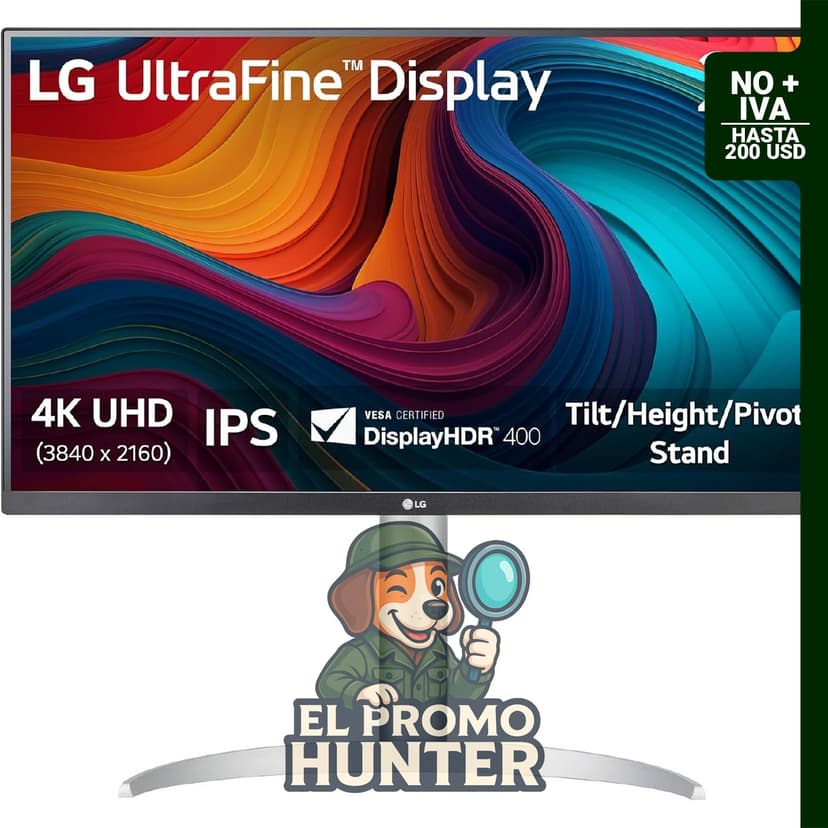 Monitor LG 27UP650K-W de 27" (68.6 cm) 4K UHD (3840 x 2160) IPS, 60Hz, 5ms, con DisplayHDR 400 y soporte ajustable.