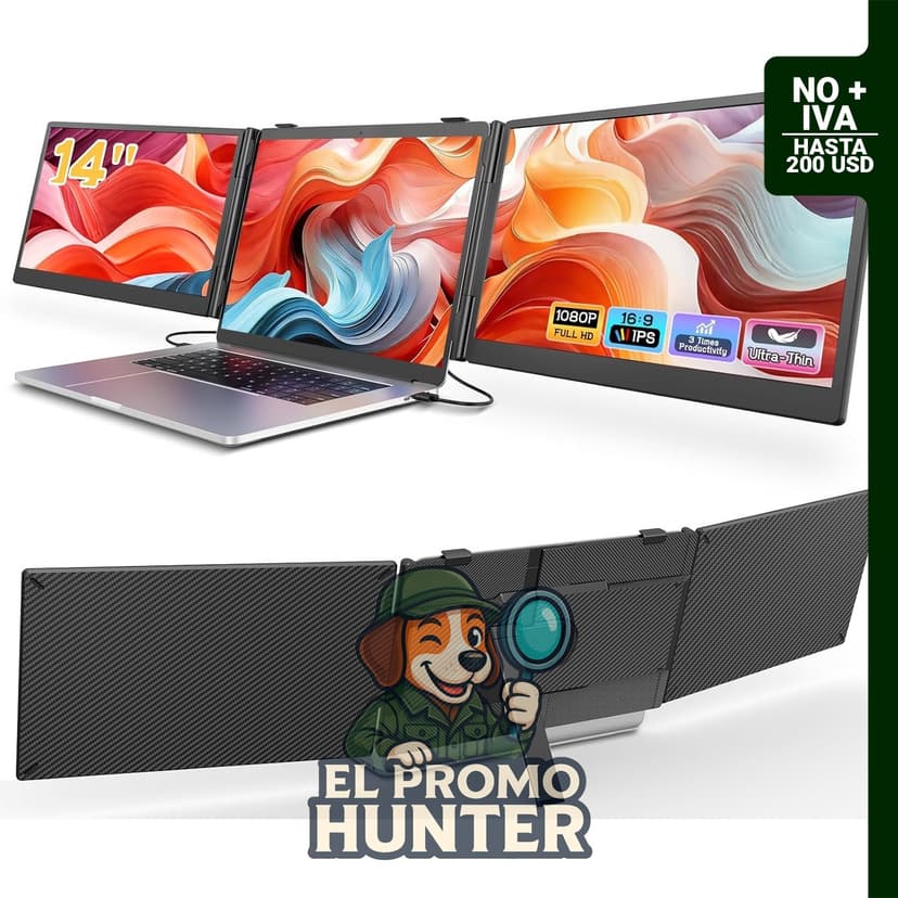 Extensor de pantalla portátil triple FHD 1080P de 14" (35.56 cm) para laptops de 13" a 17".