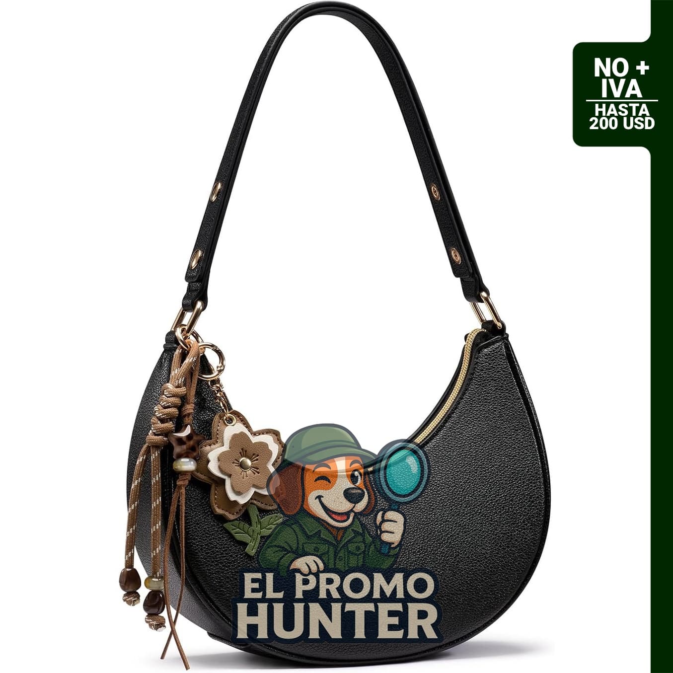 Bolso de hombro LOVEVOOK en forma de media luna, ligero y resistente al agua, con strap ajustable y charm floral.