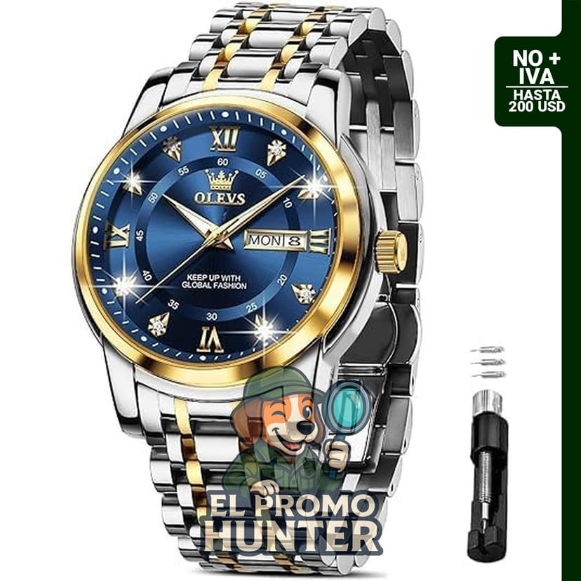Reloj analógico OLEVS para hombre, de cuarzo, acero inoxidable, impermeable y con función de fecha.