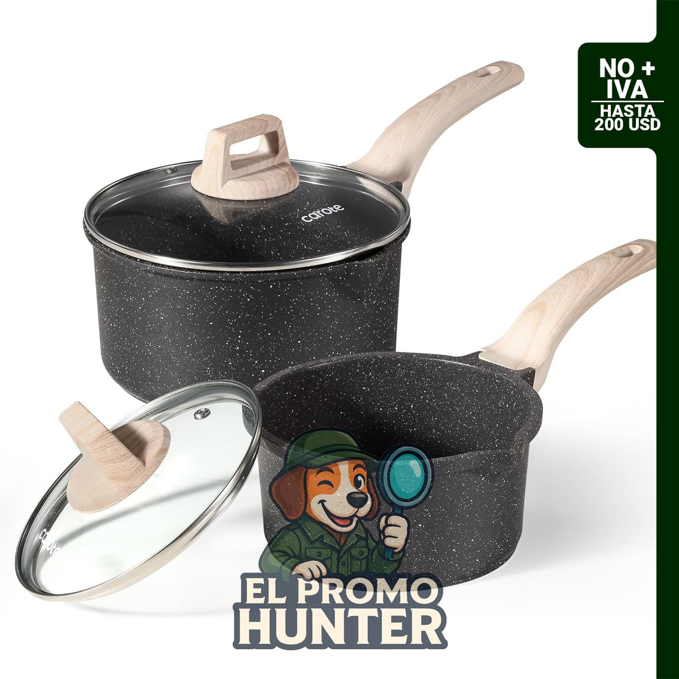 Juego de ollas y sartenes antiadherentes de 1.5Qt (1.4 L) y 3.0Qt (2.8 L) con tapa, apto para todas las estufas.