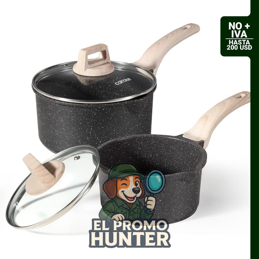 Juego de ollas y sartenes antiadherentes de 1.5Qt (1.4 L) y 3.0Qt (2.8 L) con tapa, apto para todas las estufas.