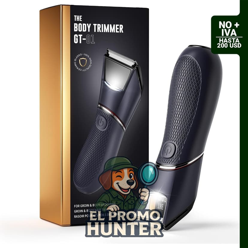 Recortadora de vello corporal para hombres con espejo y luz LED, resistente al agua IPX7, carga USB-C de 1 hora.
