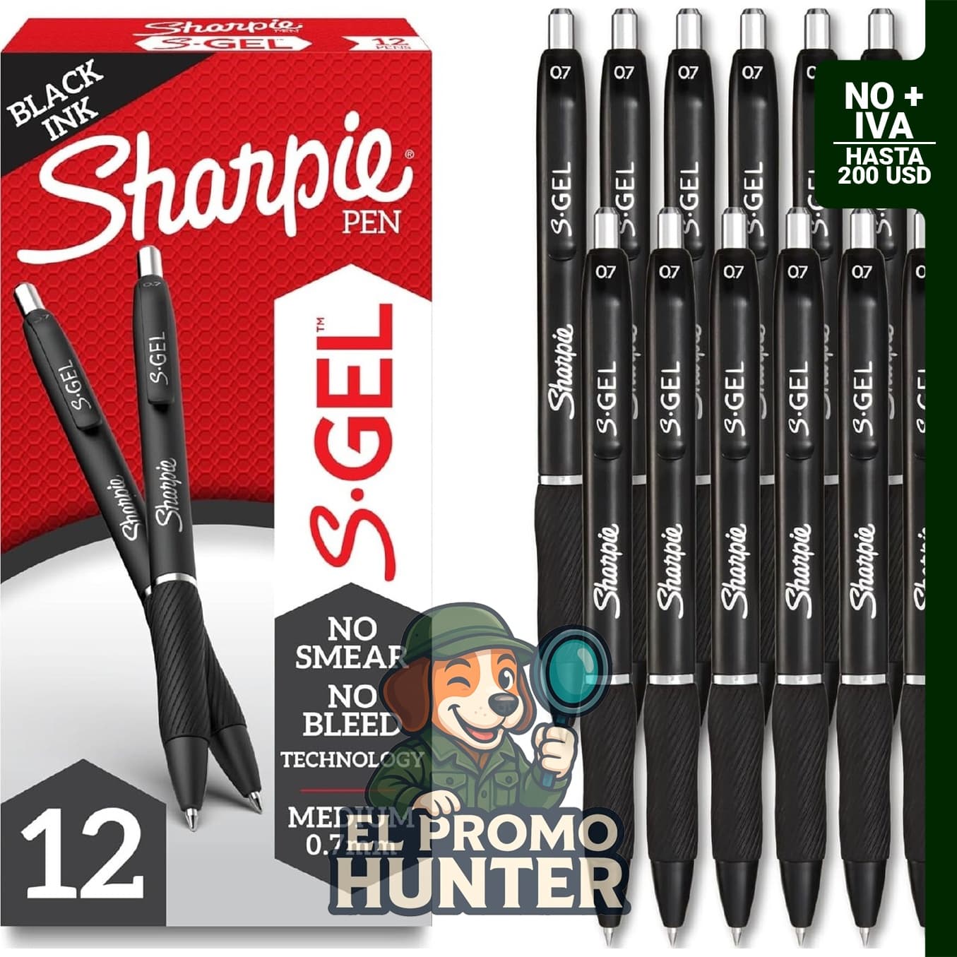Sharpie bolígrafos de gel negro, 0,7 mm, paquete de 12.