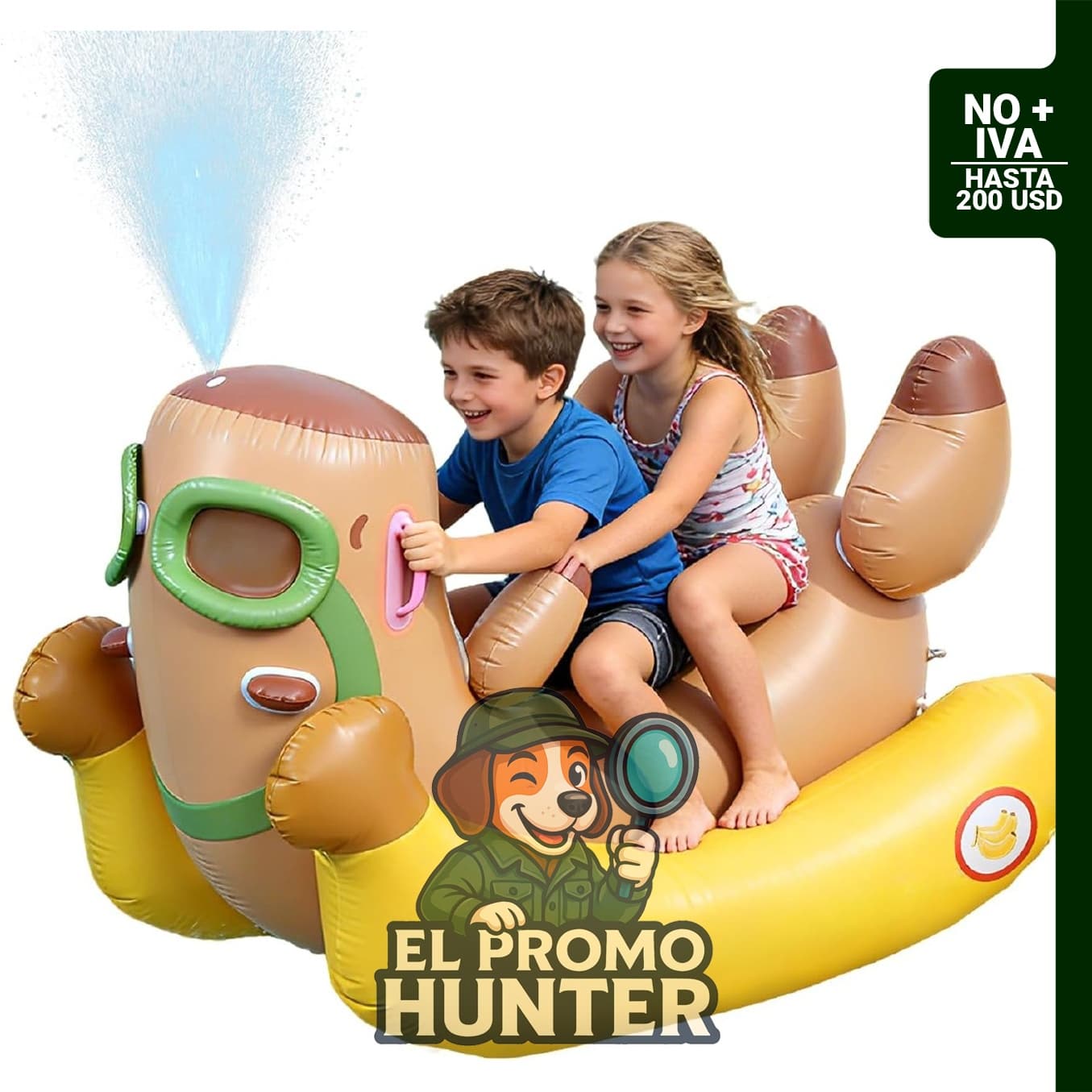 Flotador inflable Capybara de 72" (183 cm) para piscina, con aspersor y función de mecedor.