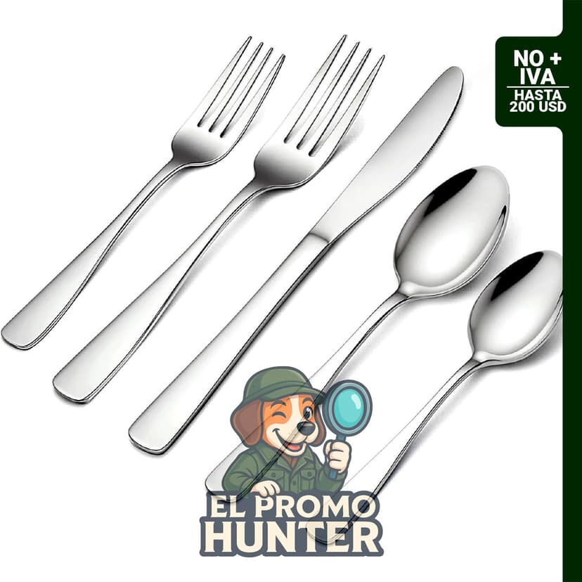 Juego de cubiertos de acero inoxidable de 40 piezas para 8 personas, incluye cuchara, tenedores y cuchillos.