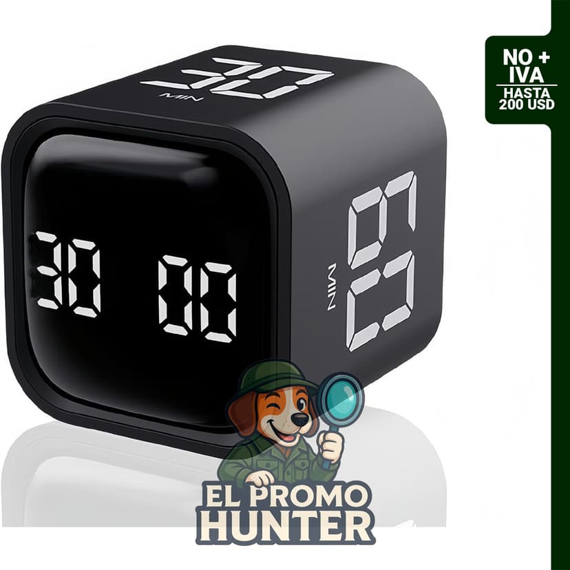 Temporizador Pomodoro recargable con alarma de vibración y sonido ajustable, cuenta con intervalos de 5, 10, 30 y 60 minutos.