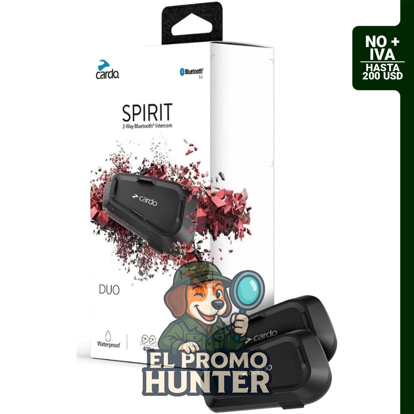 Auriculares de comunicación Bluetooth para motocicleta Cardo Systems Spirit, paquete doble.