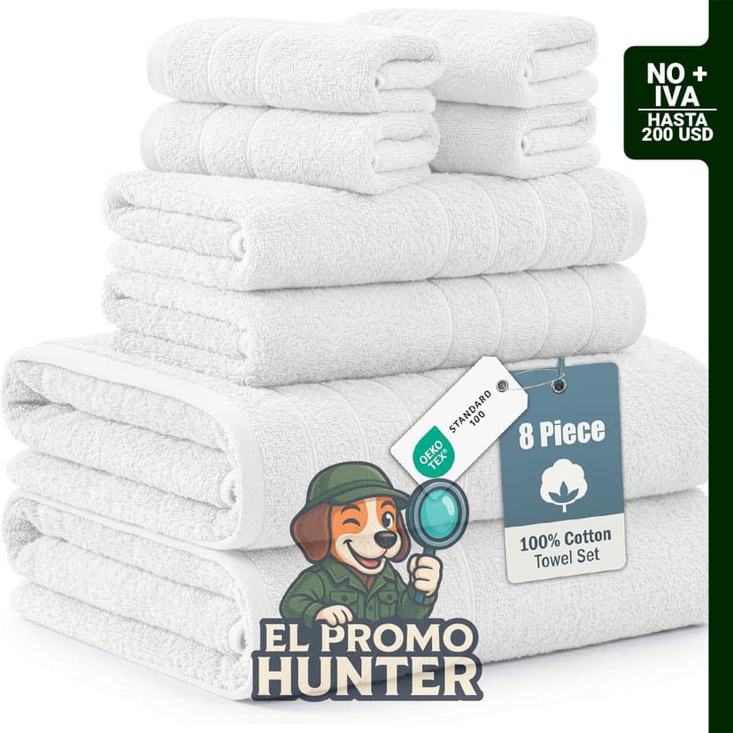 Juego de toallas de baño grandes de 100% algodón, absorbentes y de secado rápido.
