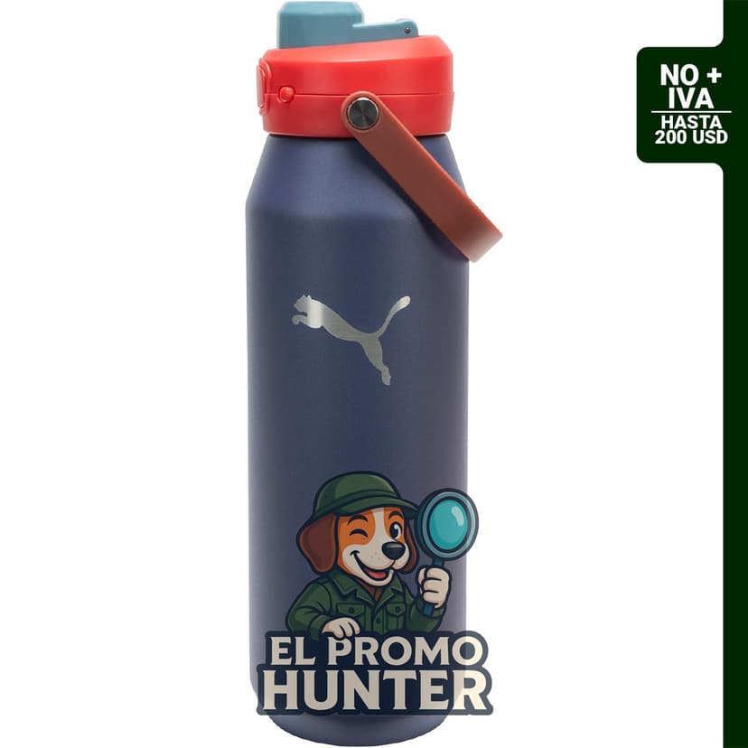 Botella de agua aislada de acero inoxidable de 32 oz con asa de transporte.