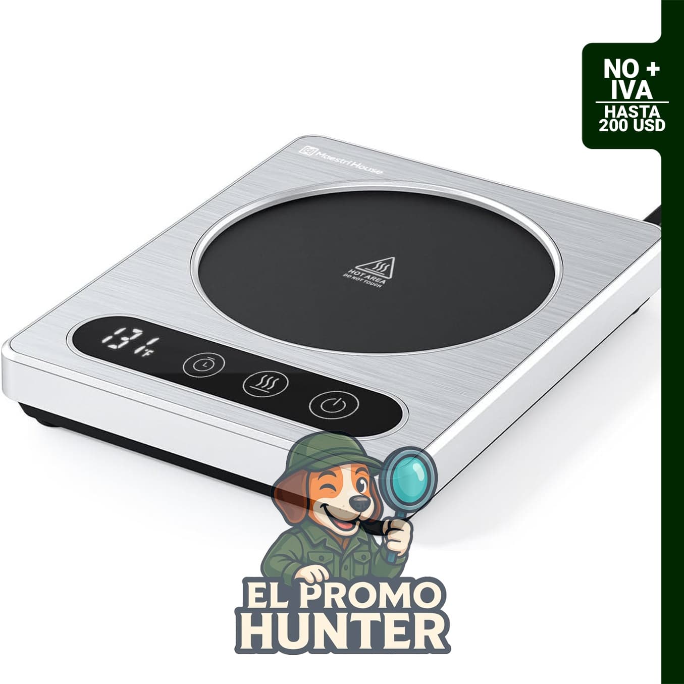 Calentador eléctrico de tazas con 4 configuraciones de temperatura y temporizador de 1-12 horas.