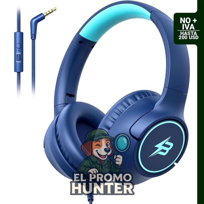Auriculares con cable para niños, limitados a 85/94 dB, con micrófono y sonido estéreo.