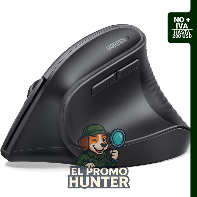 Ratón inalámbrico ergonómico UGREEN con conectividad Bluetooth y 2.4G, 6 botones y compatibilidad multi-sistema.