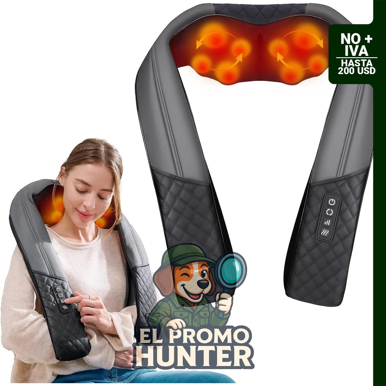 Masajeador de cuello y hombros con calor, Shiatsu para espalda, hombros y piernas, con amasado 4D.
