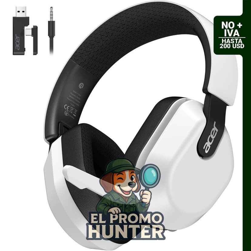 Auriculares inalámbricos para juegos Acer, 2.4 GHz y Bluetooth 6.0, con micrófono abatible y batería de 70 horas.