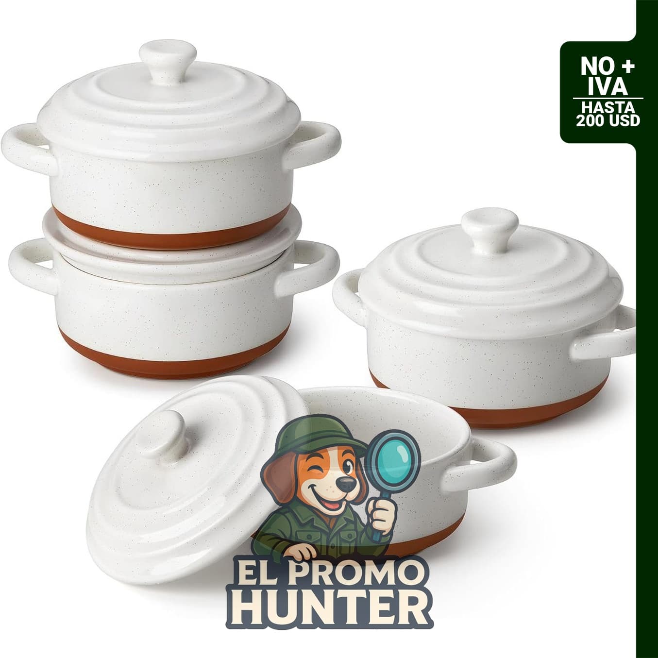 Juego de 4 cacerolas pequeñas de 12 oz (355 ml) de cerámica, aptas para horno y microondas.