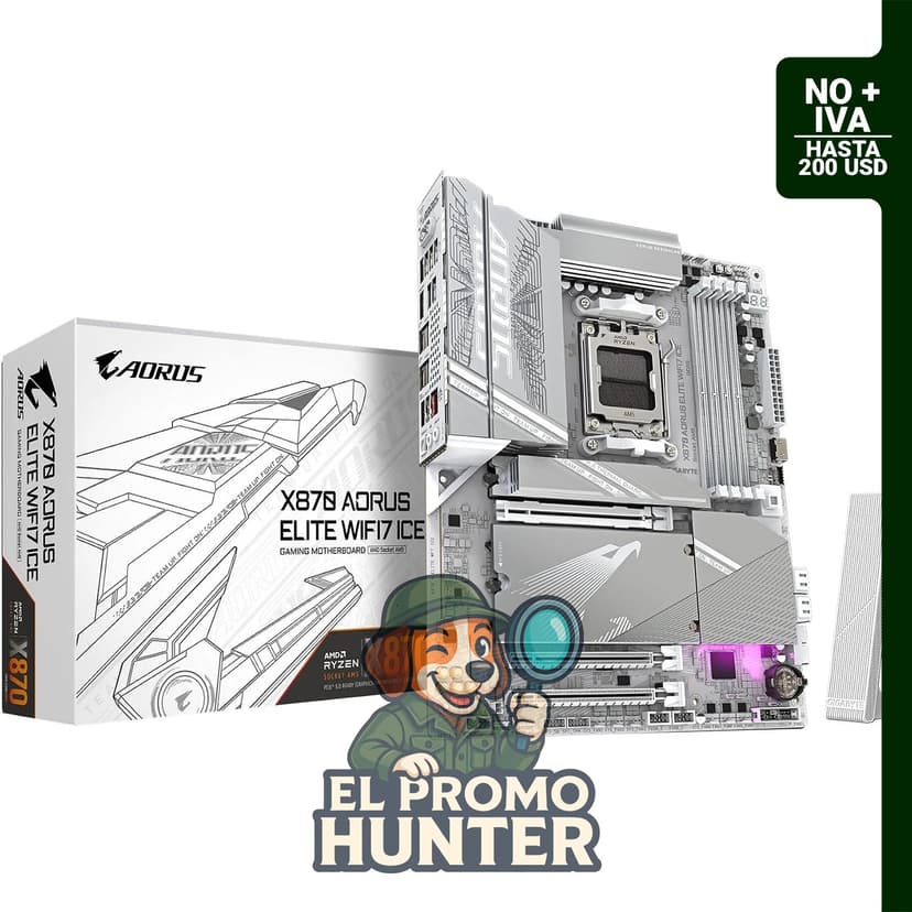 Placa base GIGABYTE X870 AORUS Elite WIFI7, formato ATX, compatible con AMD AM5 LGA 1718, DDR5, 4x M.2, PCIe 5.0, USB4, WIFI7, LAN de 2.5GbE.