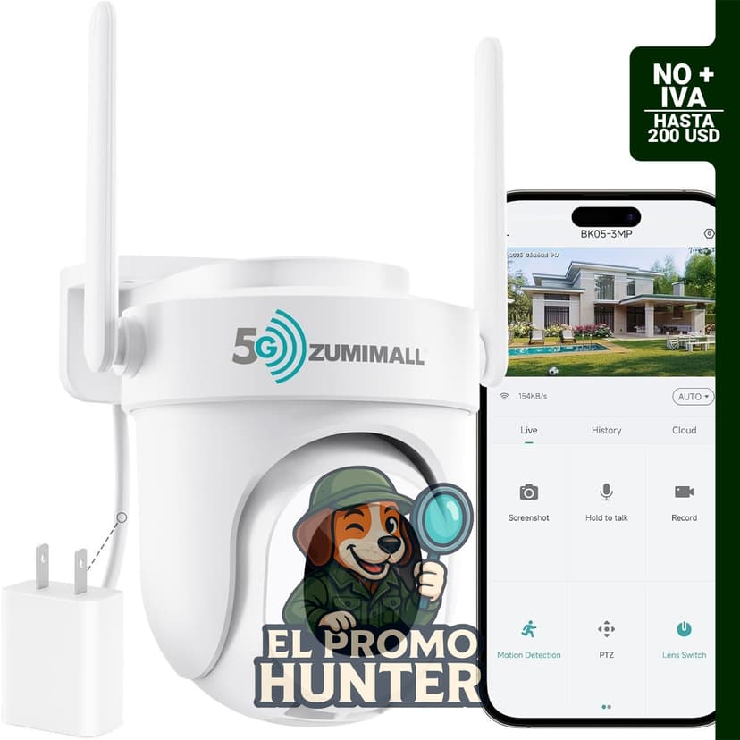 Cámara de seguridad ZUMIMALL de 3 MP para exteriores con seguimiento automático y grabación 24/7.