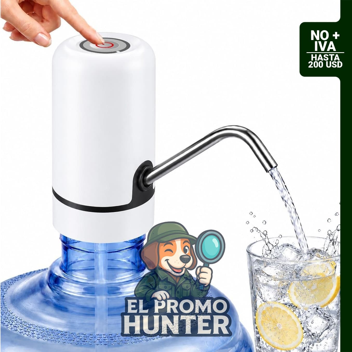 Dispensador de agua eléctrico recargable para botellas de 5 galones, con carga USB.