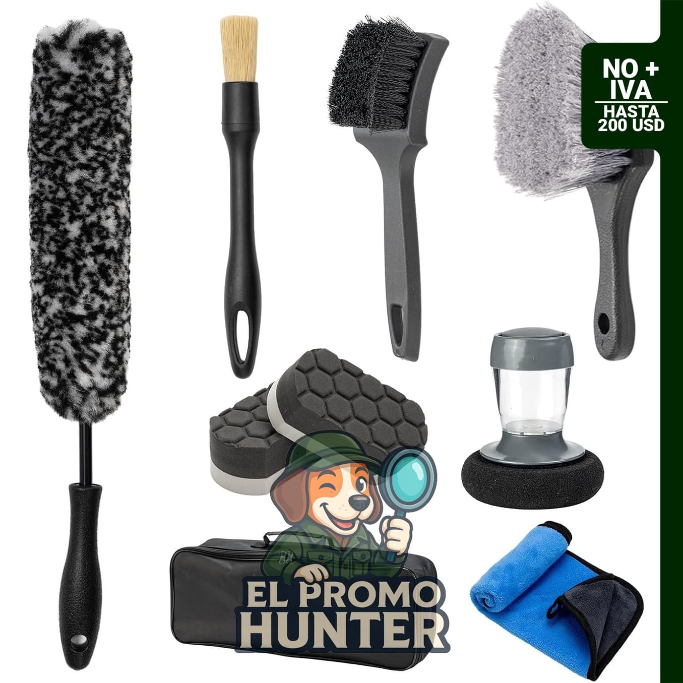 Juego de 9 cepillos para limpieza de ruedas y neumáticos, incluye cepillos de cerdas suaves y aplicador de brillo.