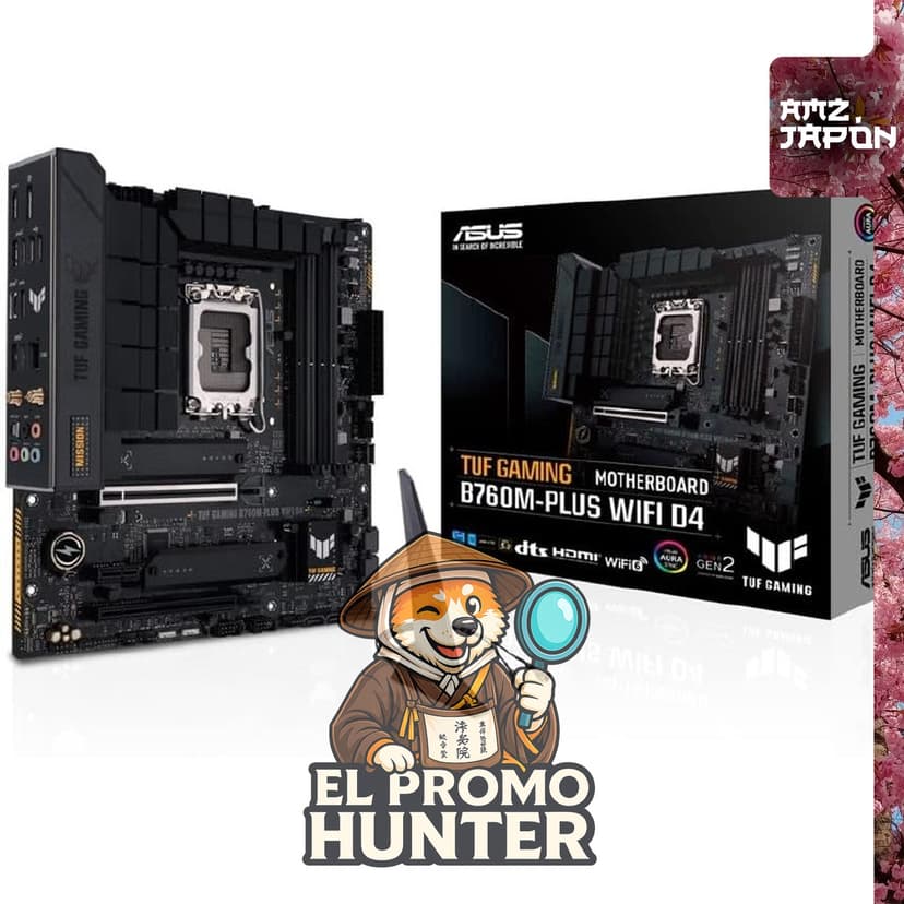 Placa base ASUS TUF GAMING B760M-PLUS WIFI D4 para procesadores Intel de 12ª a 14ª generación, LGA1700, DDR4, formato mATX.