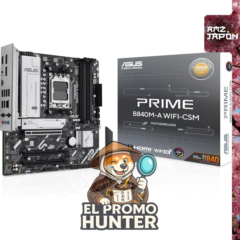 Placa base micro-ATX ASUS B840M-A WIFI-CSM compatible con procesadores Ryzen 9000, 8000 y 7000.