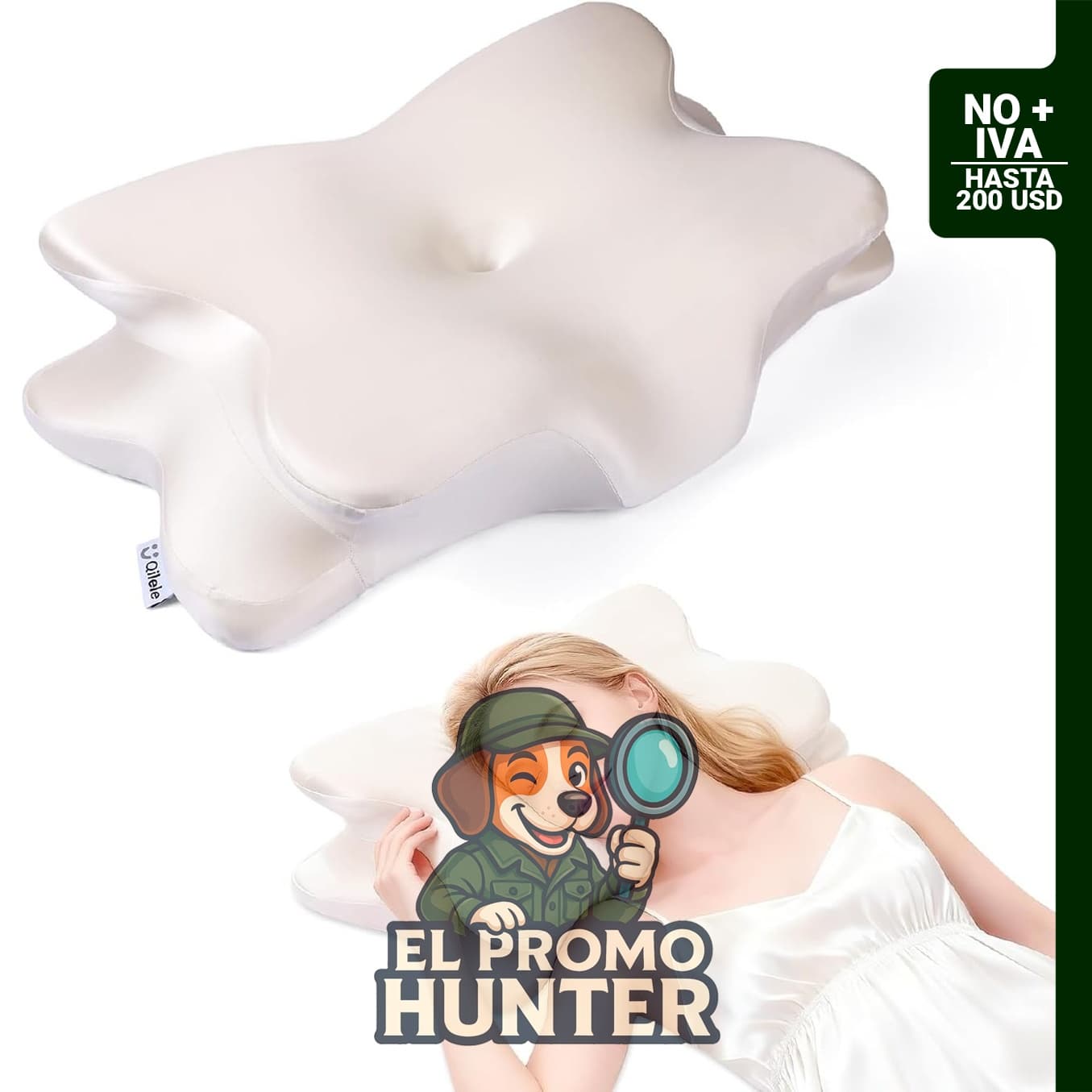 Almohada ergonómica de espuma viscoelástica de mariposa con cubierta de seda de hielo, tamaño 65 x 43 x 13 cm.
