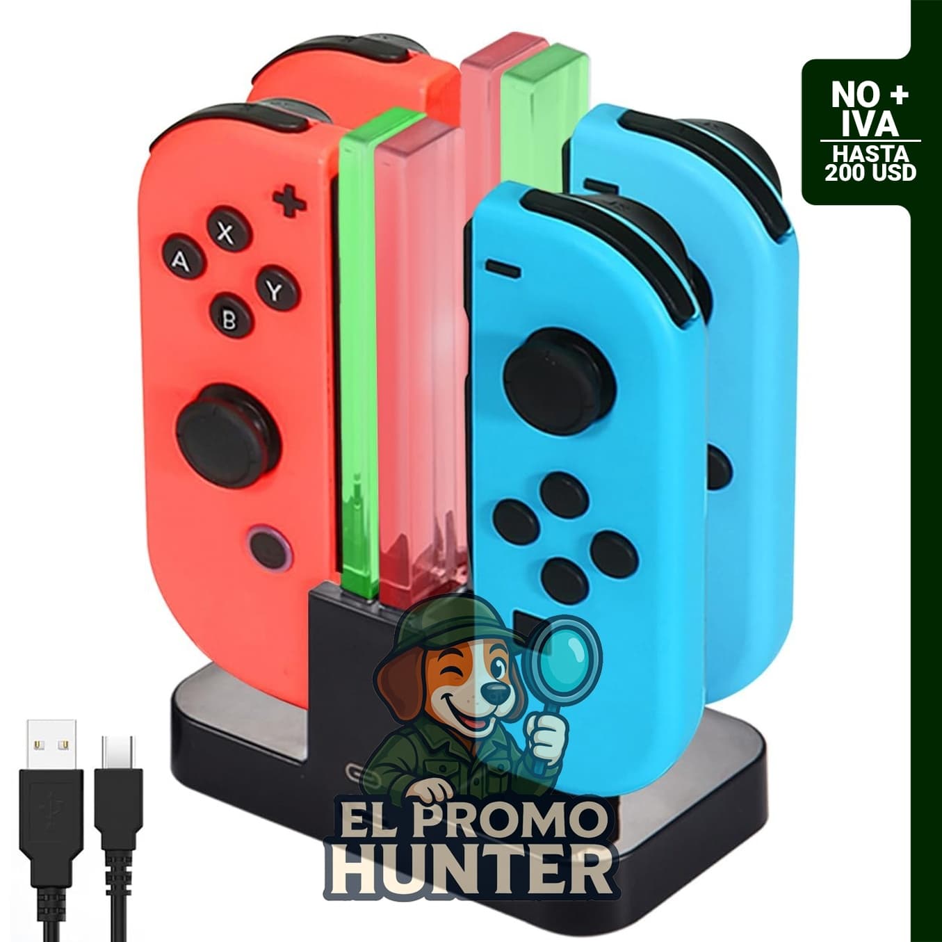 Base de carga para Nintendo Switch, compatible con Joy Con, carga hasta 4 mandos simultáneamente, interfaz USB tipo C.