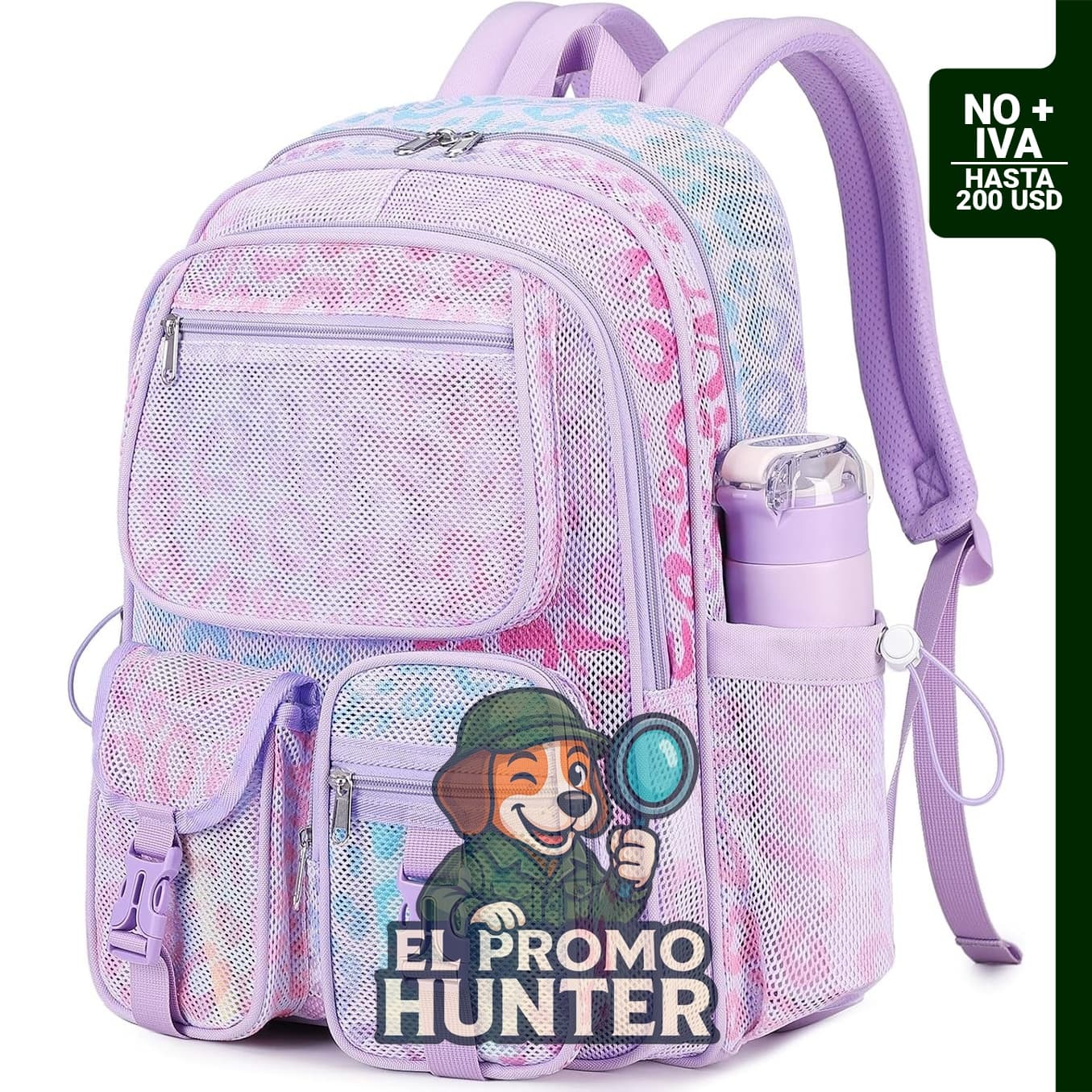 Mochila de malla semitransparente para niñas, color púrpura (Purple Leopard), adecuada para playa y deportes.