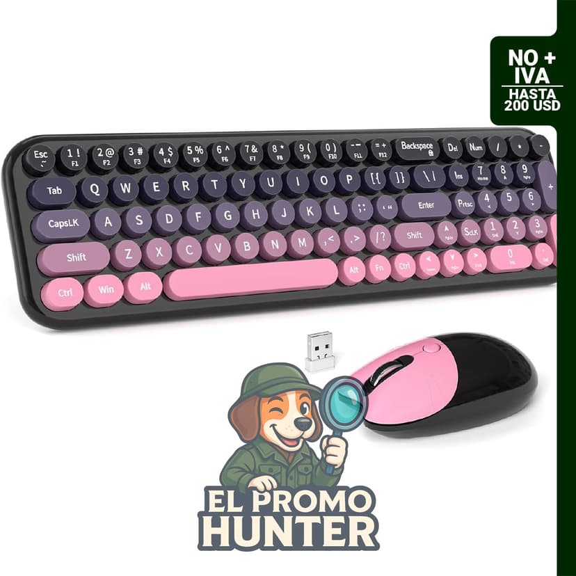 Combo de teclado y mouse inalámbricos, teclado compacto con impresión grande, conexión 2.4 GHz, mouse silencioso.