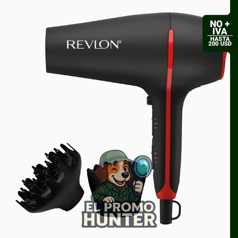 Secador de pelo Revlon SmoothStay de 1875W con infusión de aceite de coco, incluye difusor y concentrador.