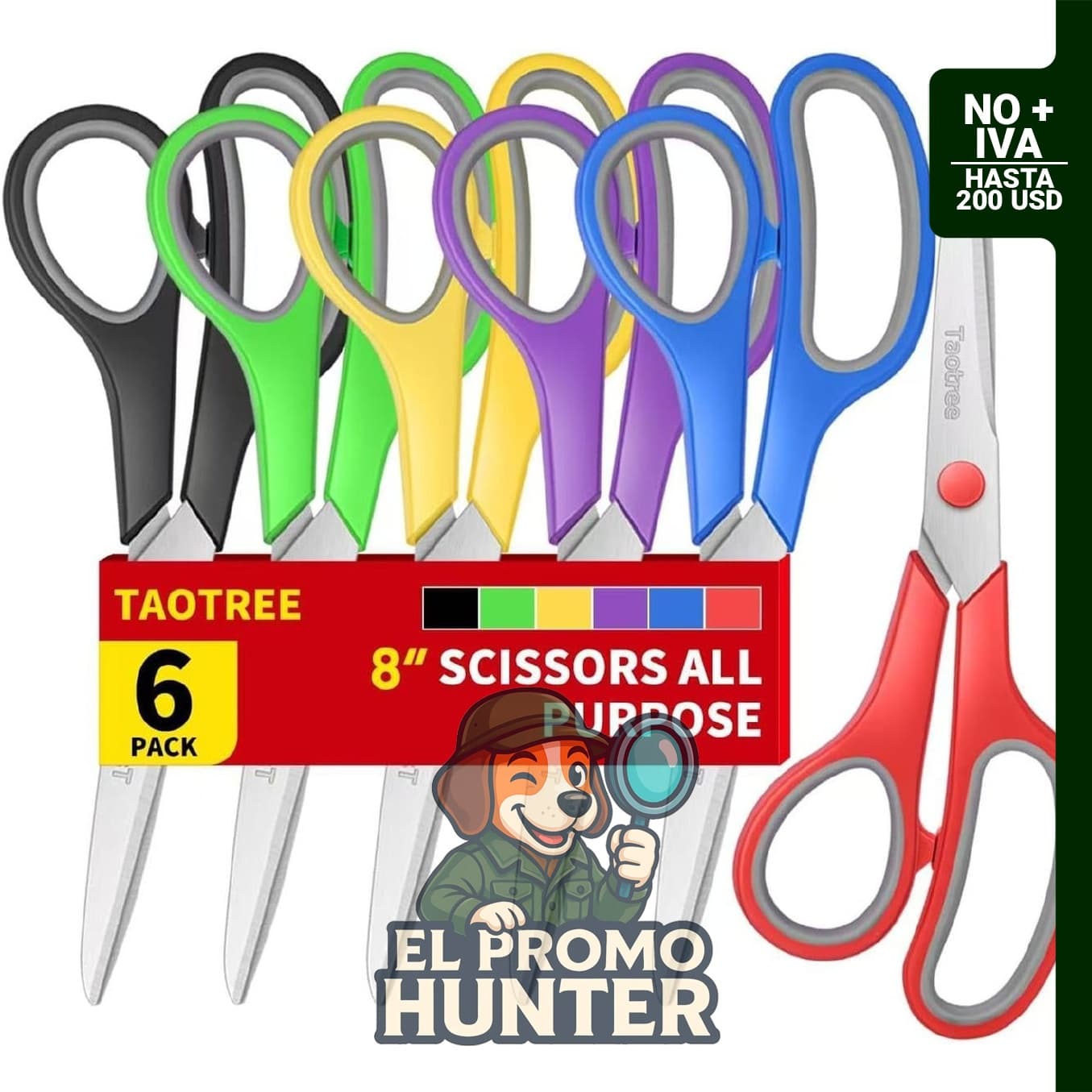 Juego de 6 tijeras de 20.3 cm, multiusos, con agarre cómodo y cuchillas afiladas para manualidades.