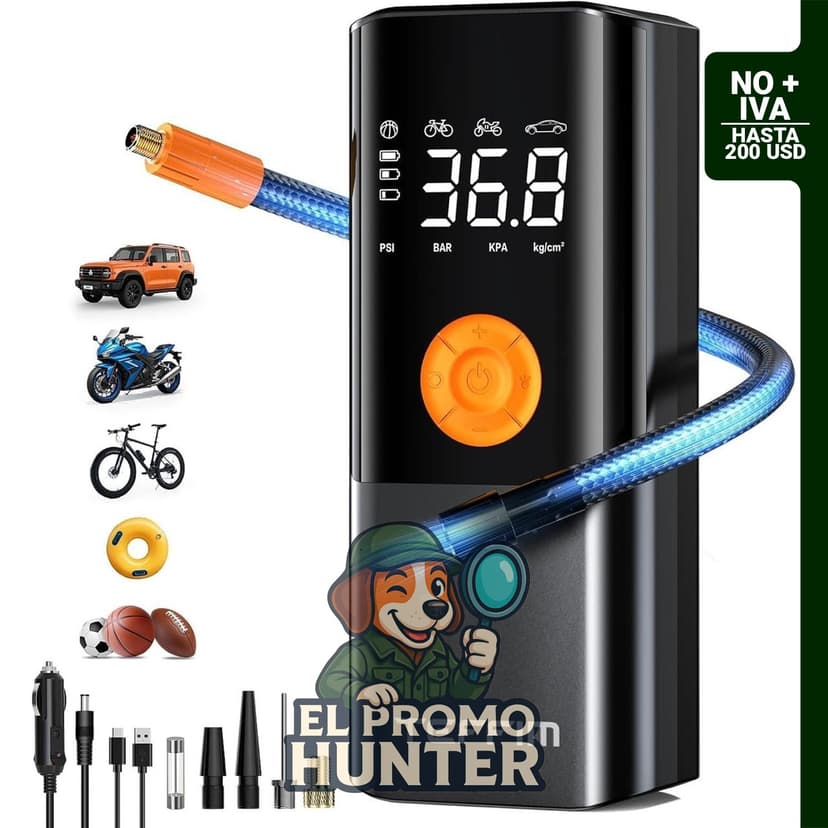 Inflador de neumáticos portátil, compresor de aire para automóvil y bicicletas, incluye medidor de presión.