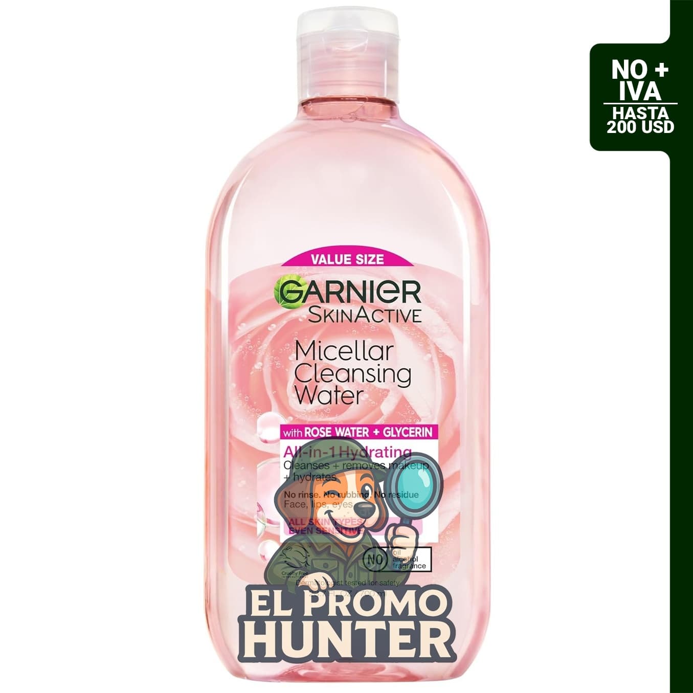 Garnier Agua Micelar con Agua de Rosa y Glicerina, limpiador facial hidratante y desmaquillante, 700 mL.