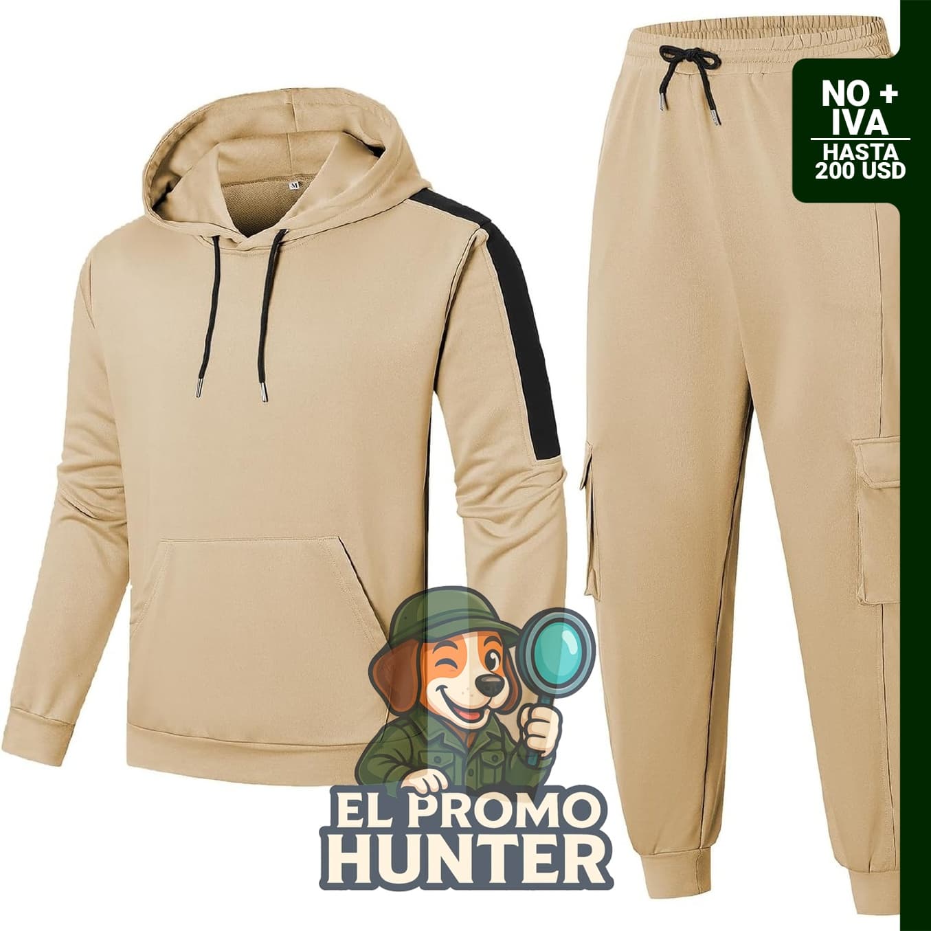 Conjunto deportivo de 2 piezas con capucha para hombre, incluye pantalón cargo y chaqueta.