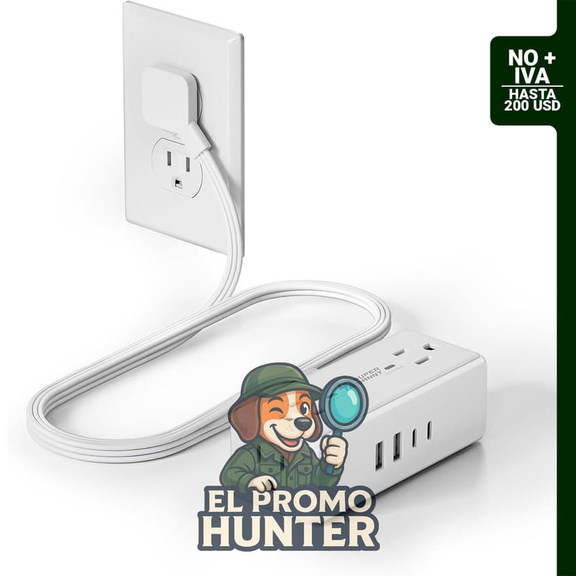 Cable de extensión de 3 pies (91 cm) con 4 salidas y 4 puertos USB (2 USB C), incluye protector de sobretensiones.