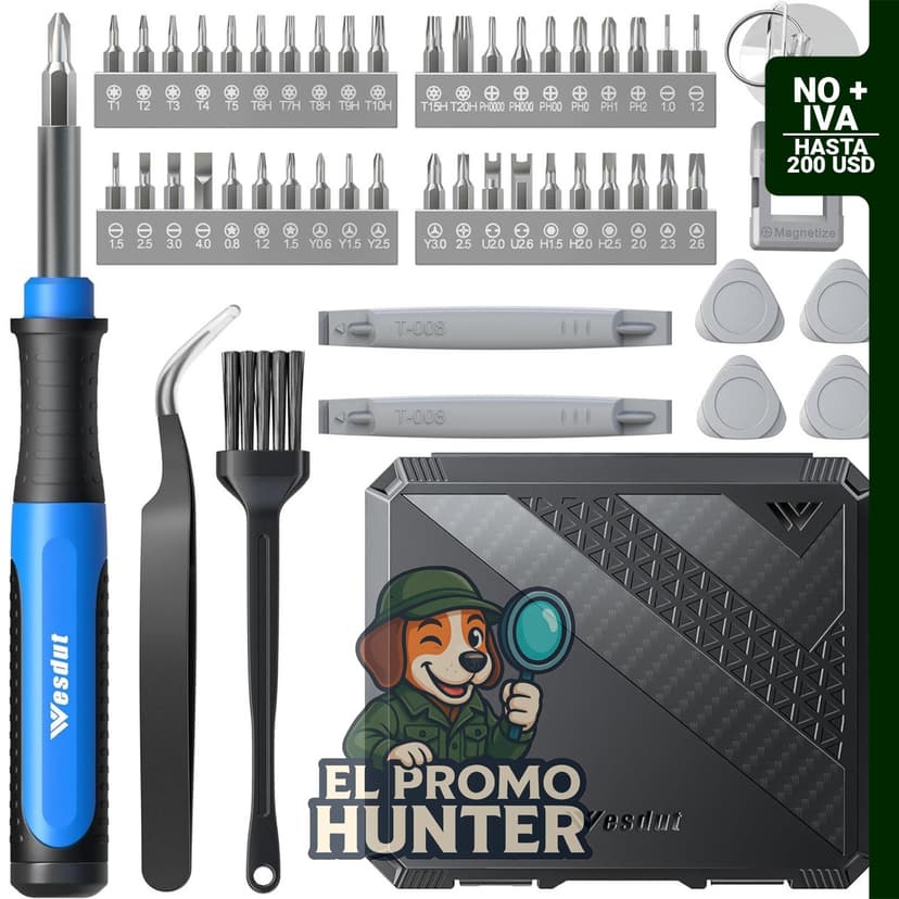 Juego de destornilladores de precisión pequeños 52 en 1, incluye torx y herramientas magnéticas para reparación electrónica.