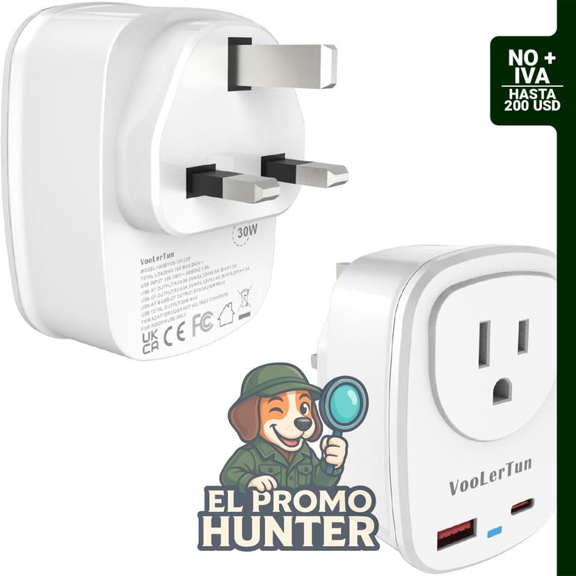 Adaptador tipo G para viaje, convertidor de enchufe de EE. UU. a Reino Unido con puerto USB múltiple.